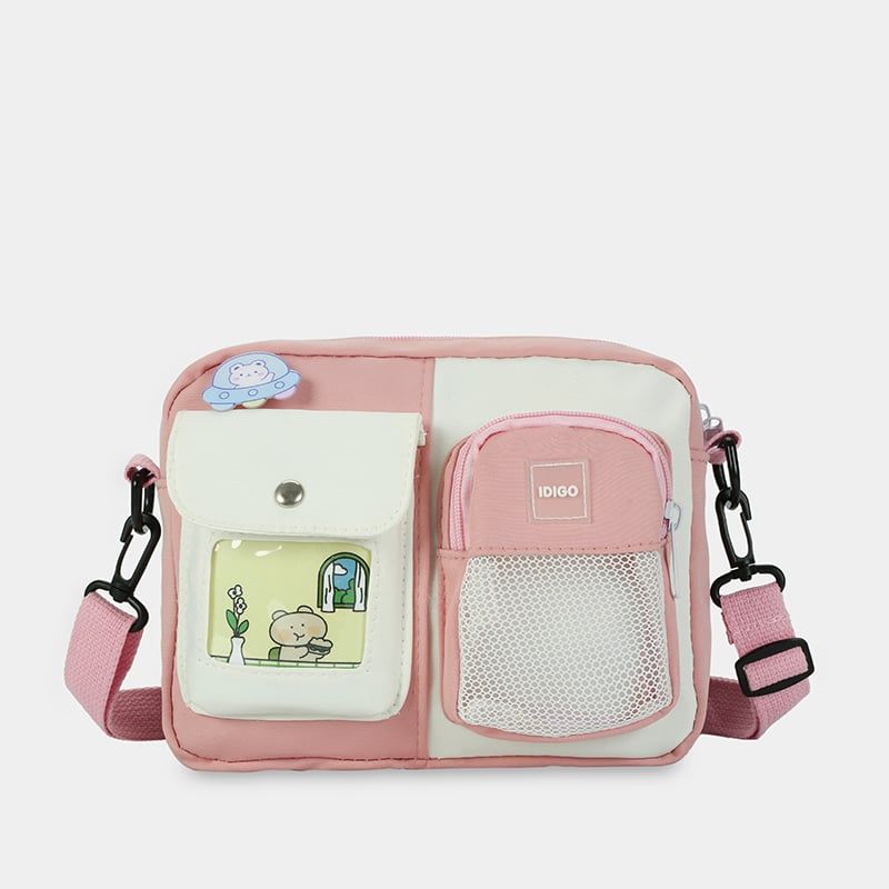 Túi đeo chéo nữ đi chơi, túi xách nữ đeo vai messenger kèm huy hiệu hoạt hình dễ thương IDIGO FF6 - 2017