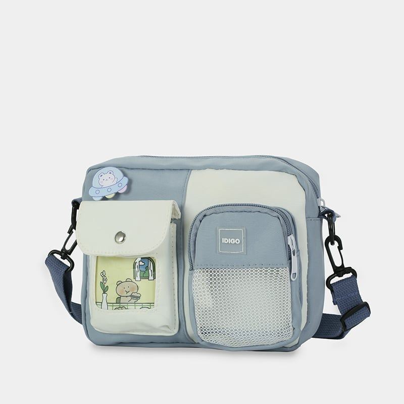 Túi đeo chéo nữ đi chơi, túi xách nữ đeo vai messenger kèm huy hiệu hoạt hình dễ thương IDIGO FF6 - 2017