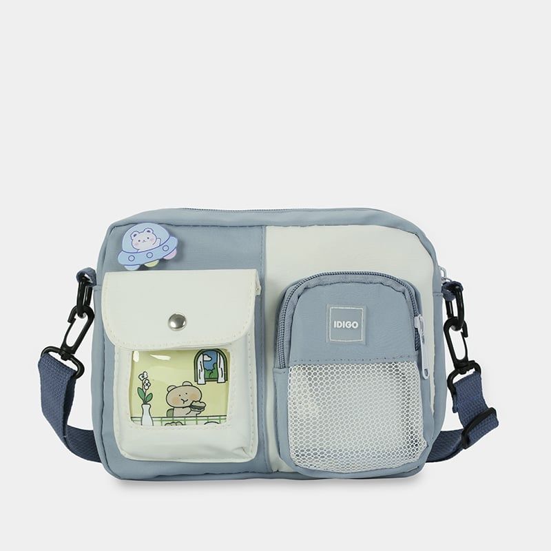 Túi đeo chéo nữ đi chơi, túi xách nữ đeo vai messenger kèm huy hiệu hoạt hình dễ thương IDIGO FF6 - 2017