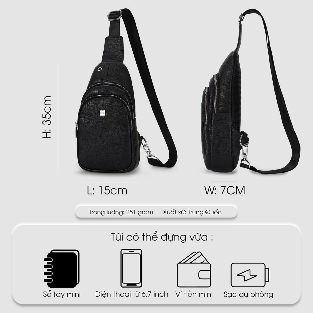 Túi đeo chéo trước ngực nam, túi điện thoại da bò thật IDIGO MB1 - 6028