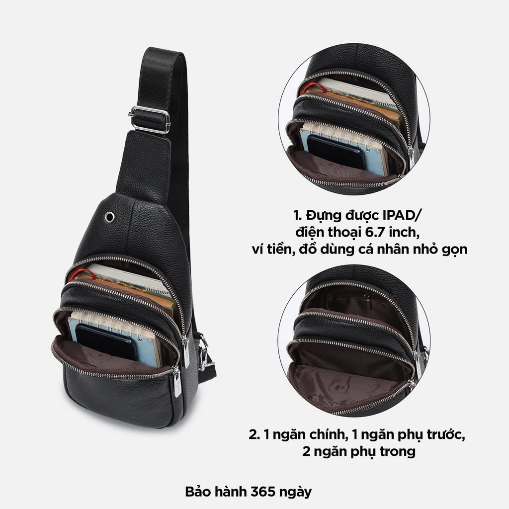 Túi đeo chéo trước ngực nam, túi điện thoại da bò thật IDIGO MB1 - 6028