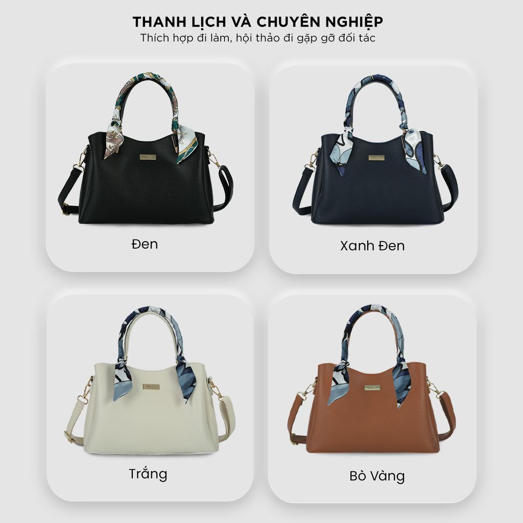 Túi Xách Nữ Công Sở Sang Chảnh IDIGO FB2 - 5055, Túi Đeo Chéo Thời Trang Phối Khăn Lụa Đi Tiệc Cao Cấp
