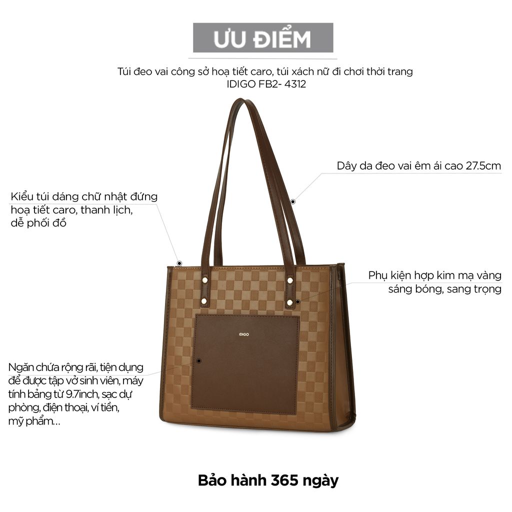 Túi xách nữ đeo vai đi chơi thời trang IDIGO FB2 - 4312, túi công sở đụng tài liệu phong đứng cứng cáp