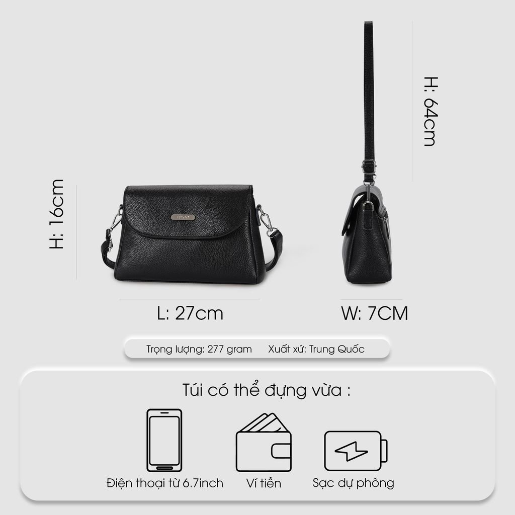 Túi đeo vai đi chơi, túi đeo chéo nữ phom mềm da bò thật IDIGO FB1 - 6027