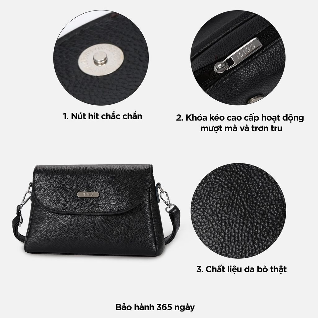 Túi đeo vai đi chơi, túi đeo chéo nữ phom mềm da bò thật IDIGO FB1 - 6027