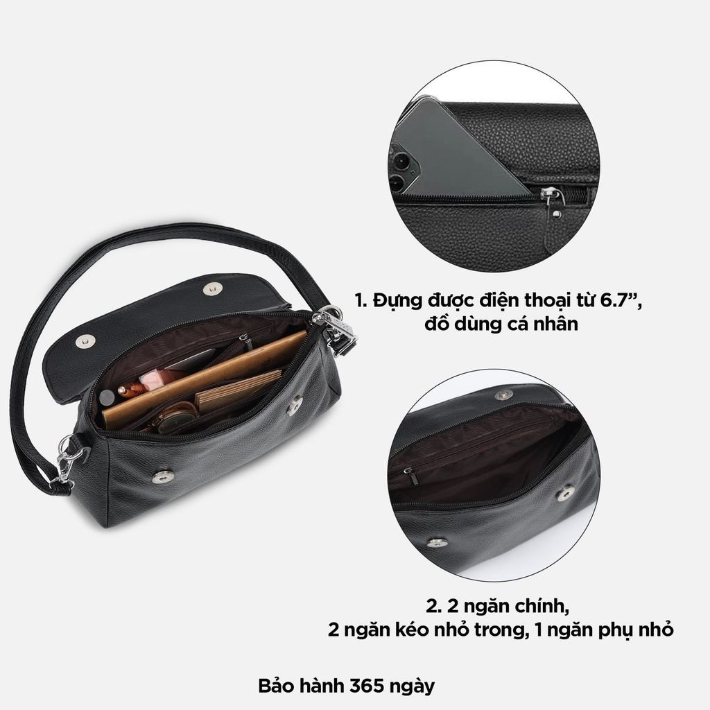 Túi đeo vai đi chơi, túi đeo chéo nữ phom mềm da bò thật IDIGO FB1 - 6027