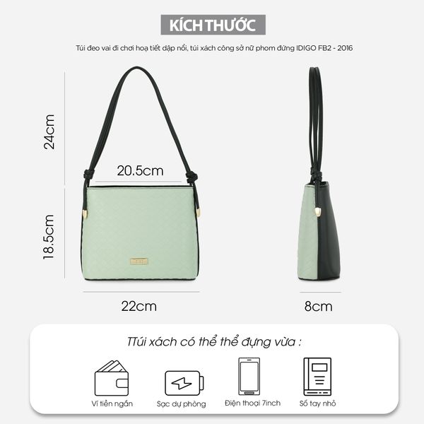 Túi đeo vai đi chơi hoạ tiết dập nổi, túi xách công sở nữ phom đứng IDIGO FB2 - 2016 hình đại diện