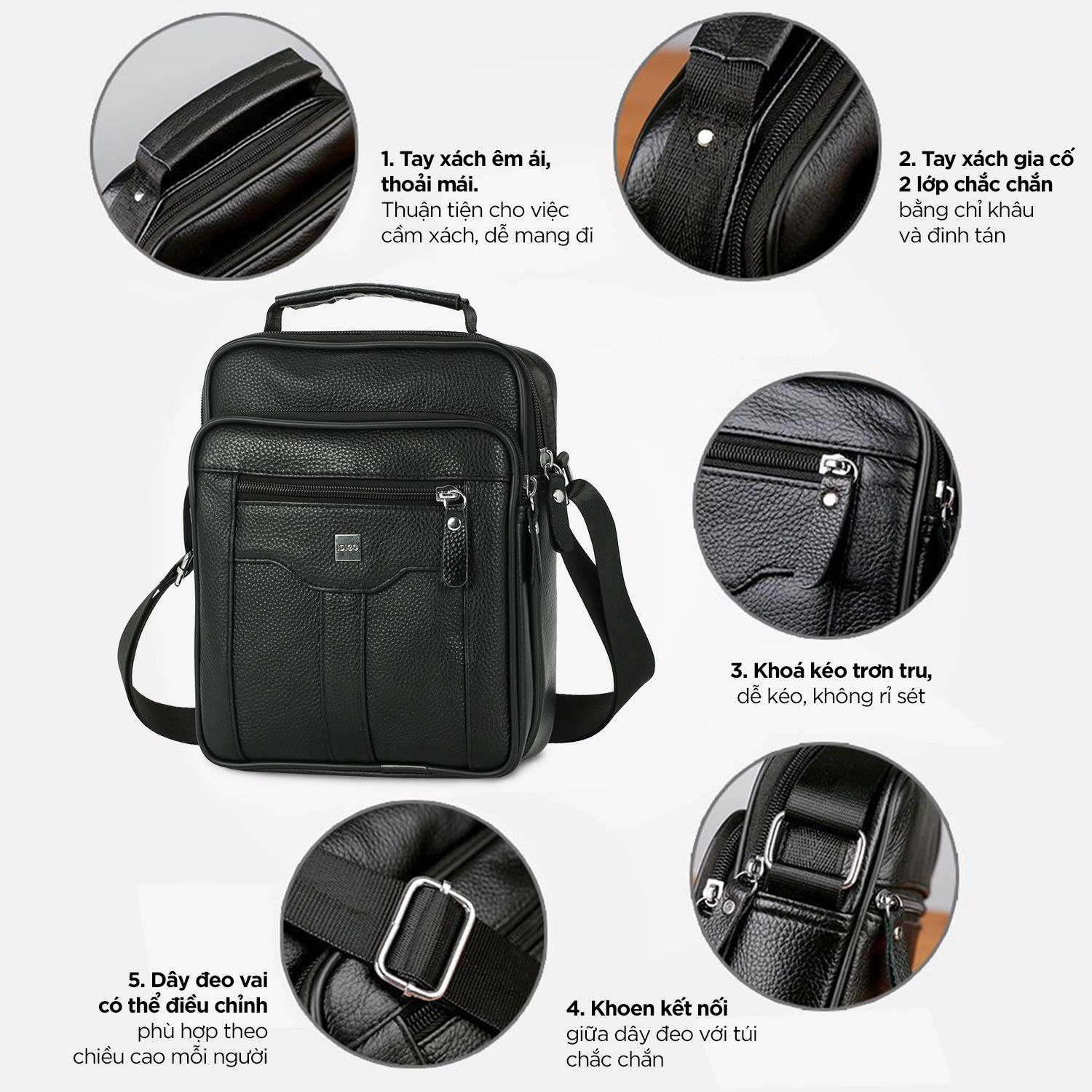  Túi xách nam công sở da bò, túi đeo chéo nam du lịch đựng iPad 7.9 inch phối nịt IDIGO MB1 - 6018 