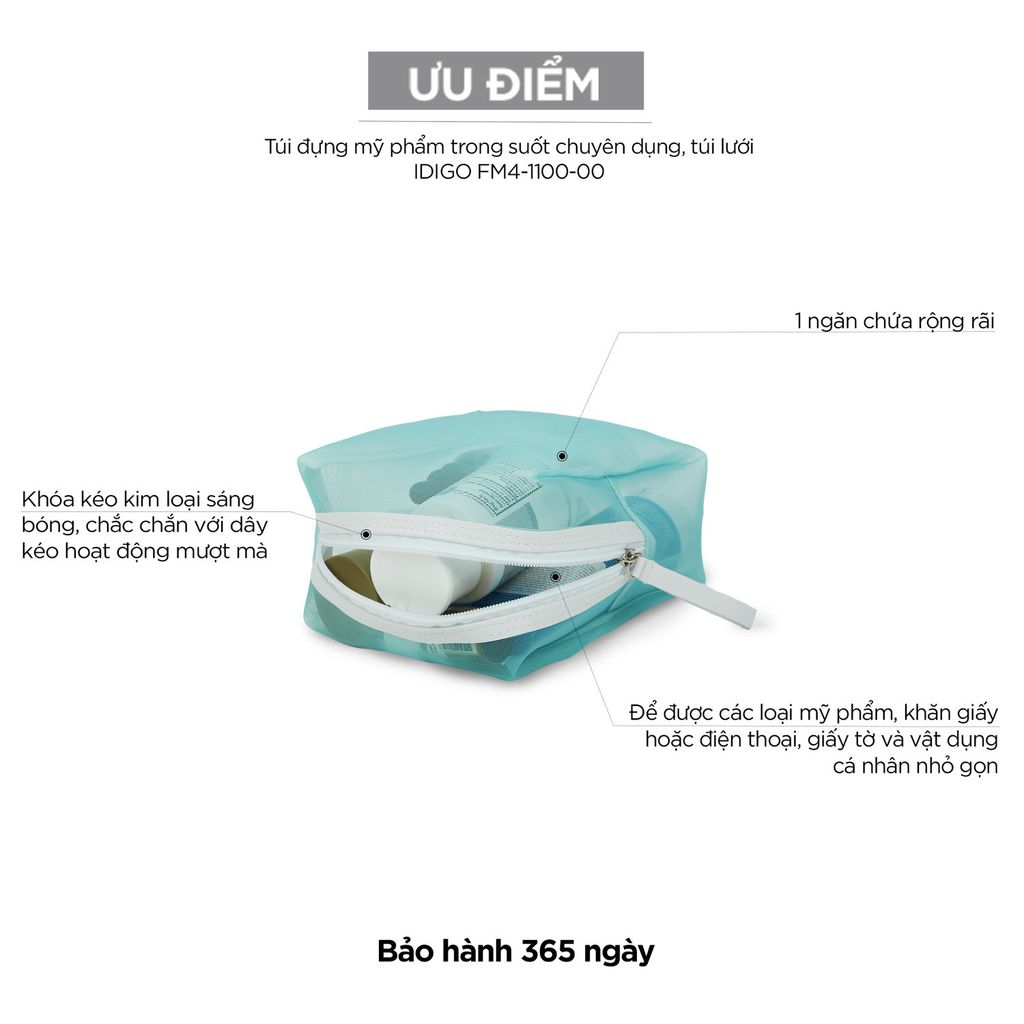 Túi đựng mỹ phẩm trong suốt chuyên dụng, túi lưới đựng đồ vệ sinh cá nhân mang theo du lịch, đi tập gym IDIGO FM4 - 1100