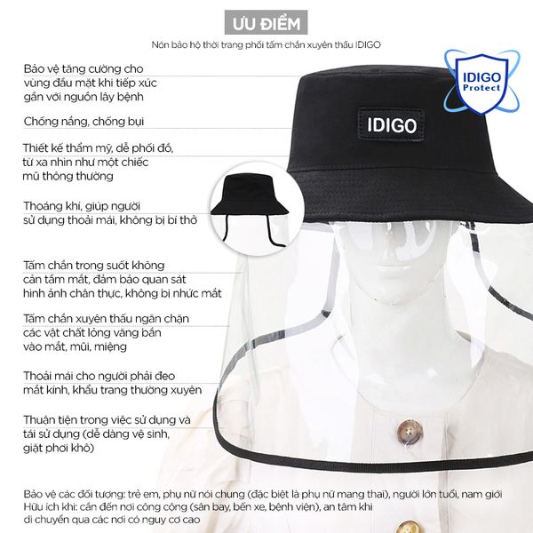 Nón bảo hộ thời trang phối tấm chắn bảo vệ mặt IDIGO