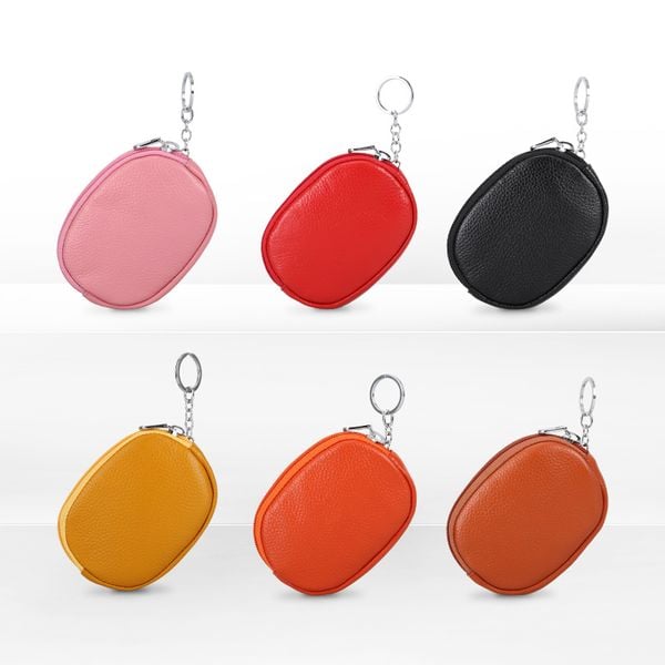 Ví móc khoá da bò oval IDIGO FW1-1003-00 hình set màu