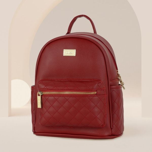 Balo nữ đi chơi, ba lô da công sở hoạ tiết chần trám ngăn trước IDIGO FBP2-4322