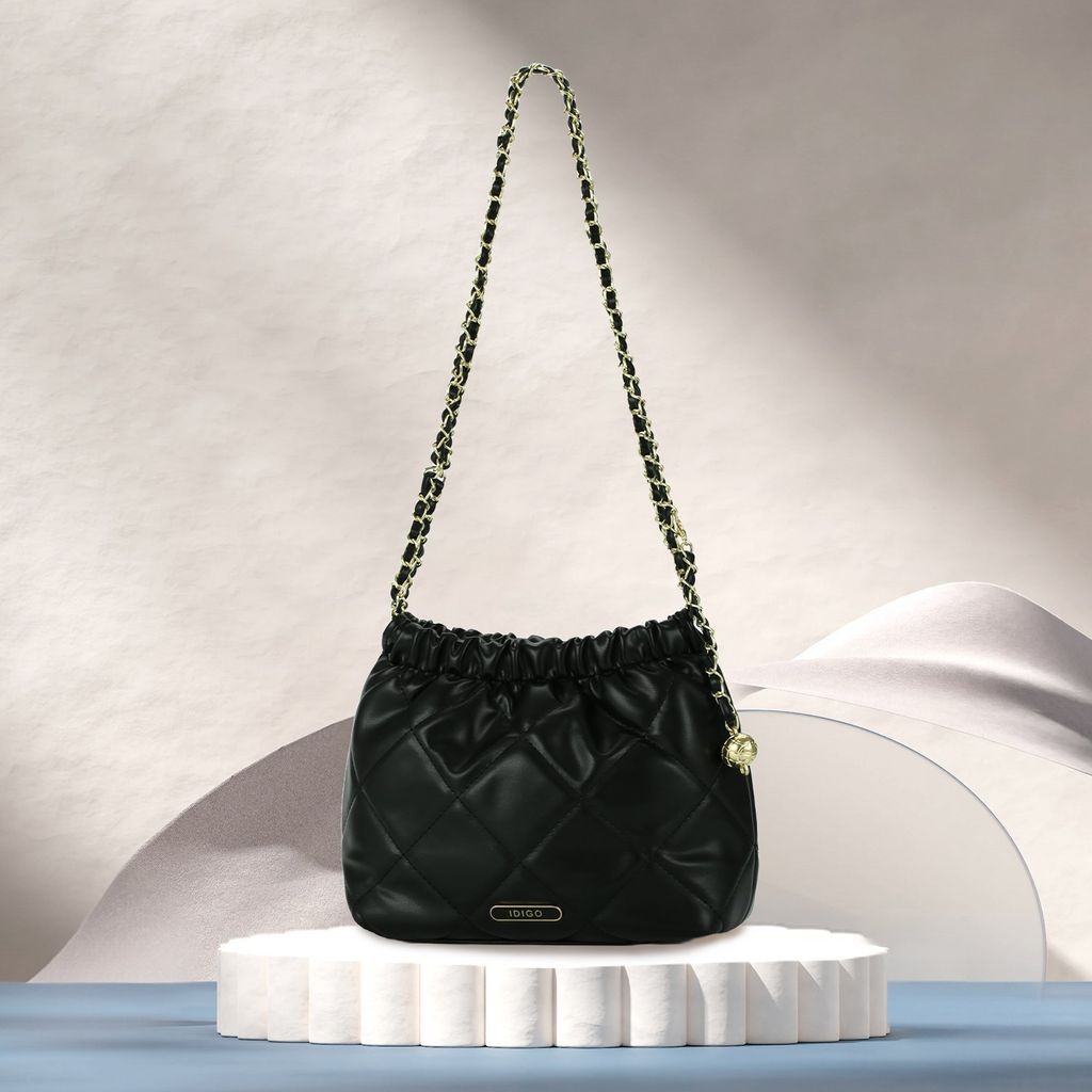 Túi đeo vai đi chơi nữ phom mềm chần trám phối dây xích IDIGO FB2 - 3394