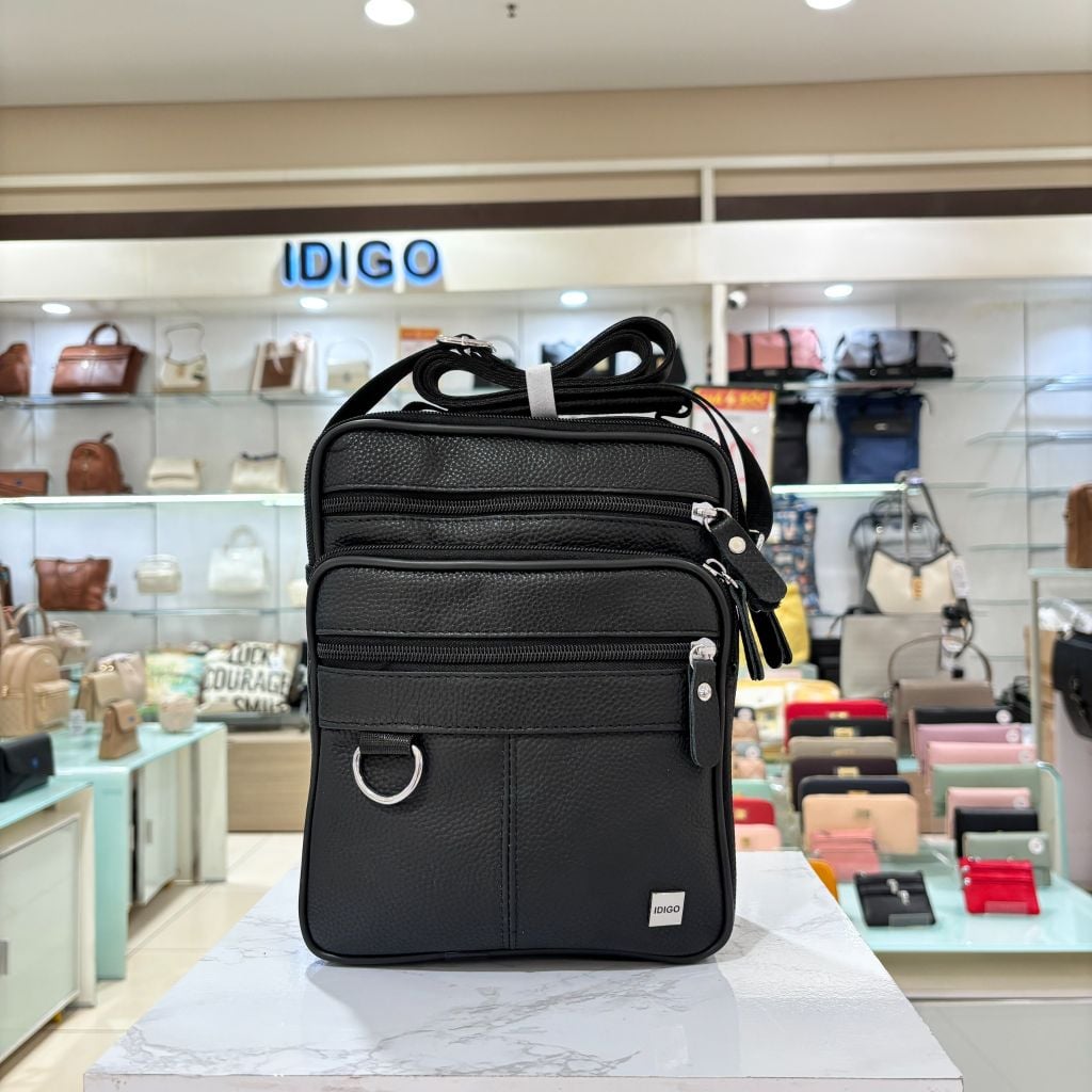 Túi xách công sở nam da thật cao cấp, túi đeo chéo nam đựng IPAD 7.9 inch phối khoen thanh lịch IDIGO MB1 - 6017