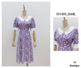  ĐẦM HOA CÚC ĐEN DÂY EO TAY CÀI NÚT - D1495 