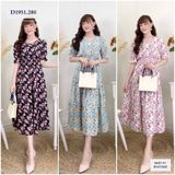  Đầm hoa tầng đuôi cá bo chun eo - D1951 