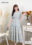  Đầm hoa tầng đuôi cá bo chun eo - D1951 