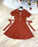  Đầm chiết eo phối viền cúc giả kèm dây - D2186 