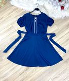  Đầm chiết eo phối viền cúc giả kèm dây - D2186 
