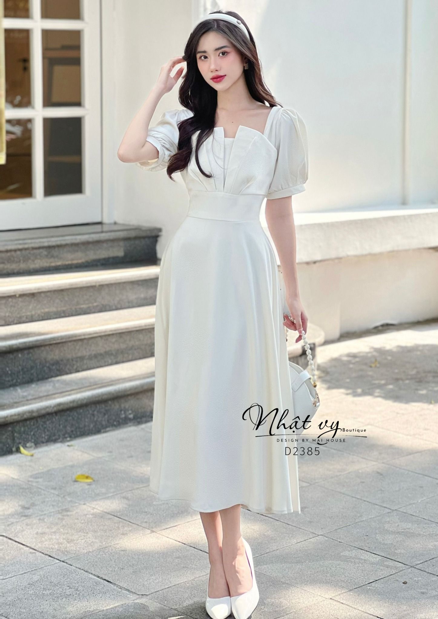Váy Công Sở NHẬT VY Cổ Vuông Tay Phồng Chất Cotton Hàn Quốc Màu ...