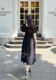  Váy Công Sở NHẬT VY Cổ Vuông Tay Phồng Chất Cotton Hàn Quốc Màu Kem, Đen, Đỏ - D2385 