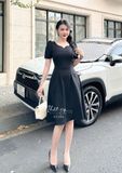  Đầm dáng xoè cổ cách điệu chiết eo tay - D2386 