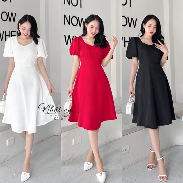  Đầm thiết kế đính ngọc dáng cổ vuông - D2401 