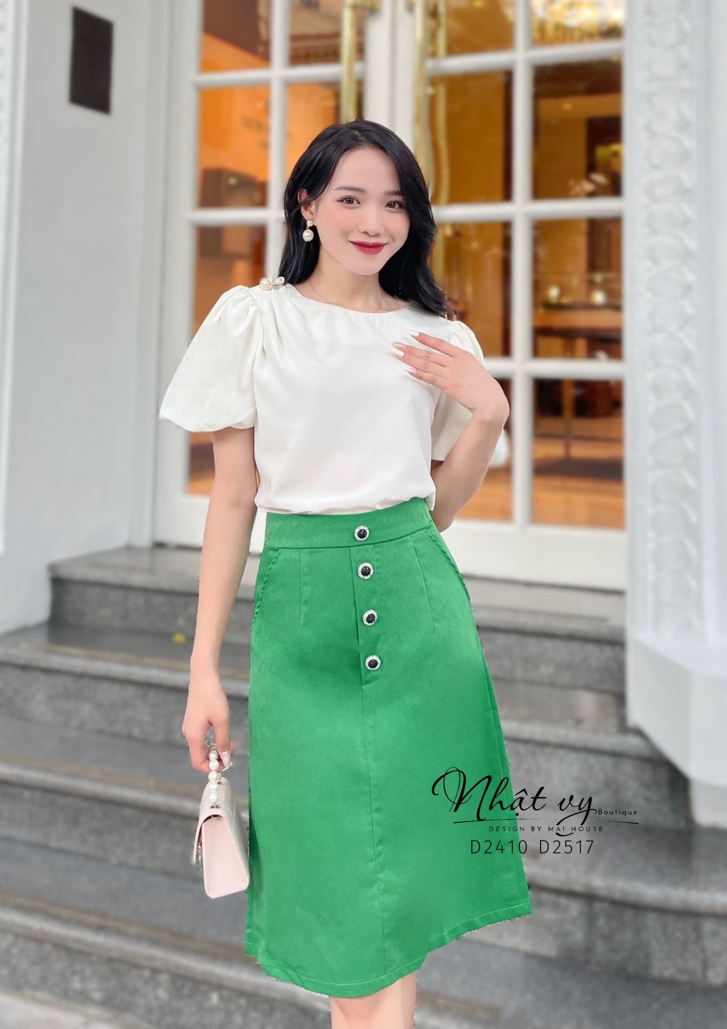 Chân váy chữ A công sở dáng dài đính cúc trắng nhỏ 2 bên | Shopee Việt Nam
