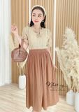  Áo viền ren dọc thắt nơ tay bo thun - D2413 