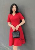  Đầm xếp ly eo cổ V form dáng xoè - D2453 