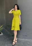  Đầm xếp ly eo cổ V form dáng xoè - D2453 