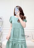  Đầm babydoll đuôi cá cổ tròn tay bo thun - D2475 