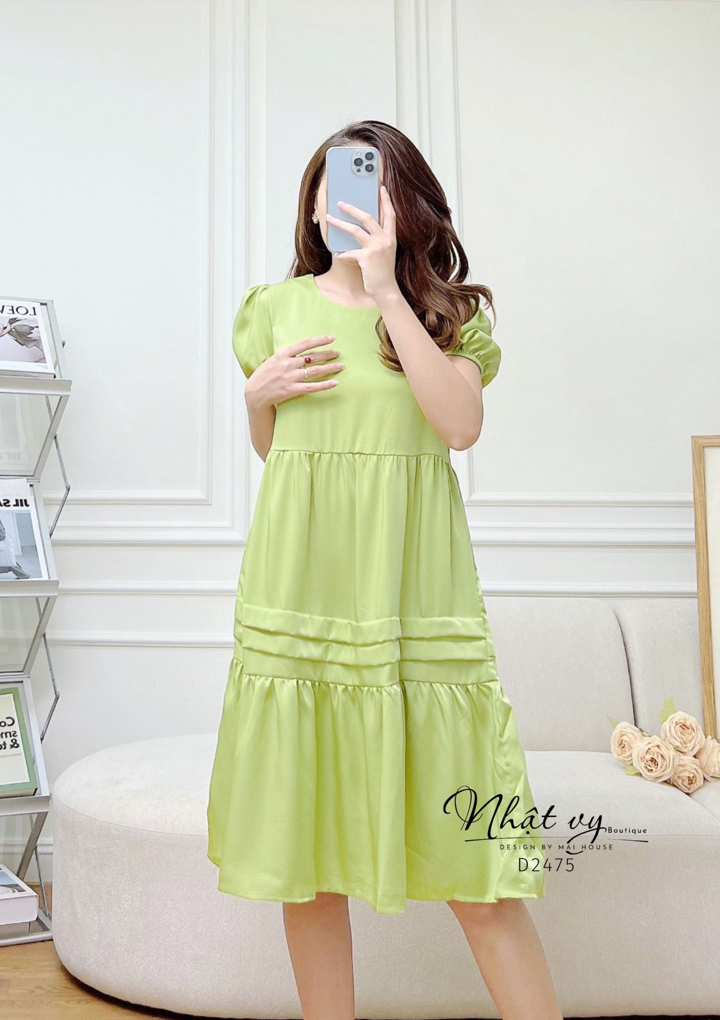  Đầm babydoll đuôi cá cổ tròn tay bo thun - D2475 