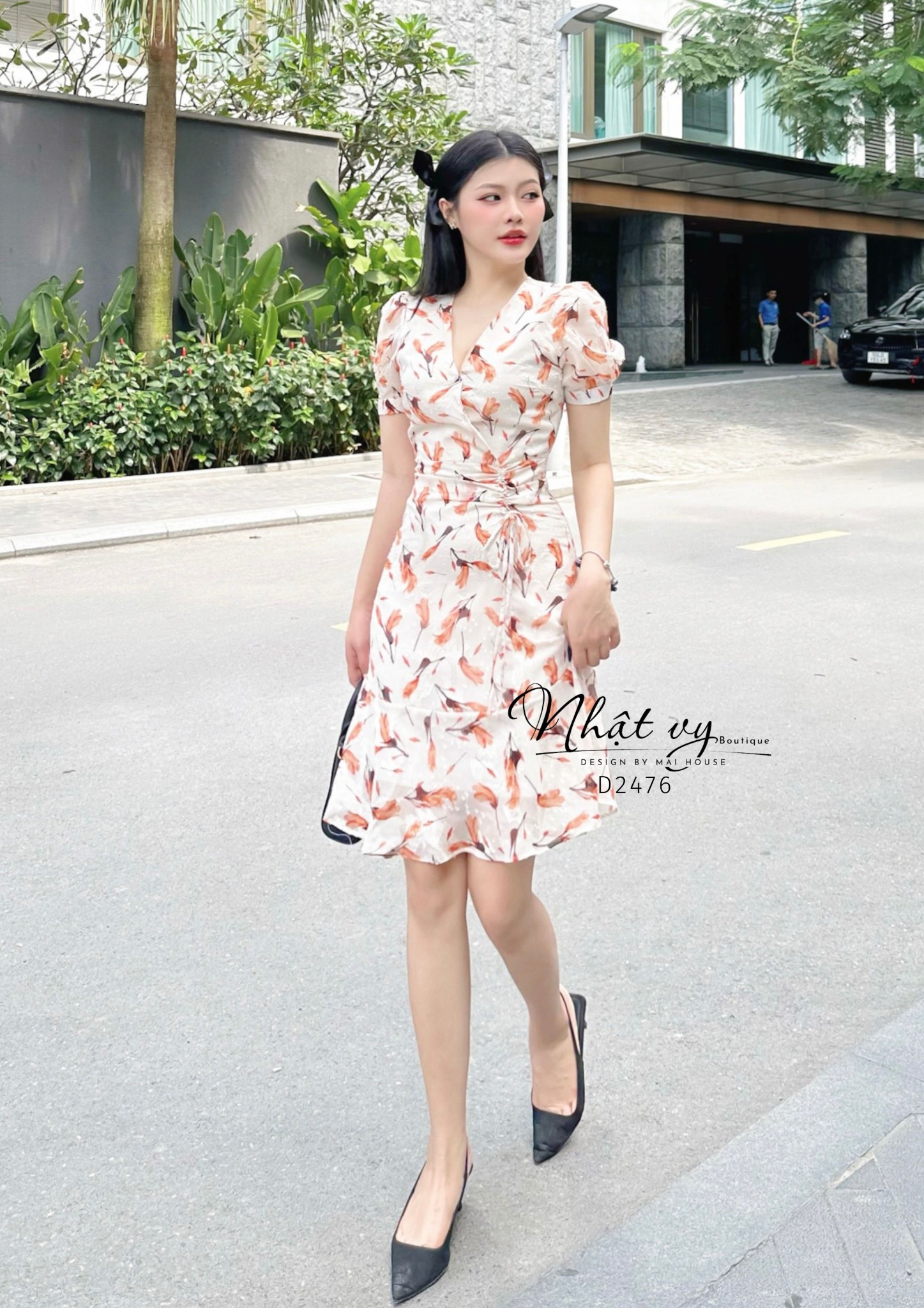 Đầm hoa rút dây xẻ trước sang chảnh V1513  Thời Trang DVC