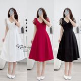  Đầm cổ cách điệu dáng nơ ngực phối tay ren - D2481 