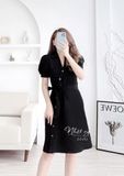  Đầm suông có eo cổ V kiểu sơ mi tay phồng nhẹ - D2492 