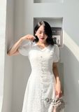  Đầm ôm dáng xoè cổ V cách điệu đính cúc giả - D2520 