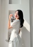  Đầm ôm dáng xoè cổ V cách điệu đính cúc giả - D2520 
