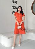  Đầm ôm dáng xoè cổ V cách điệu đính cúc giả - D2520 