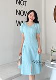  Đầm ôm dáng xoè cổ V cách điệu đính cúc giả - D2520 