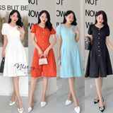  Đầm ôm dáng xoè cổ V cách điệu đính cúc giả - D2520 