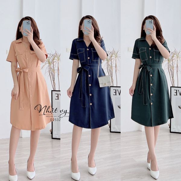 Đầm sơ mi dây eo rời dáng suông - D2532 