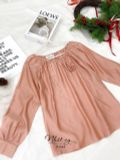 Áo cổ tròn nhún cổ dài tay kèm nơ- D2564 