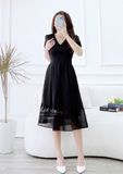  Đầm cổ V tay phồng xếp li kiểu phối đuôi cá - D2580 