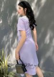  Đầm suông cổ tròn phối viền bèo dập ly - D2595 