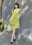  Đầm suông cổ tròn phối viền bèo dập ly - D2595 