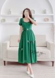  Đầm maxi cổ viền bèo cách điệu đính nơ - D2604 