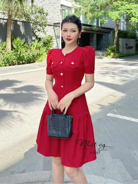  Đầm cổ tròn túi giả dáng xoè - D2607 