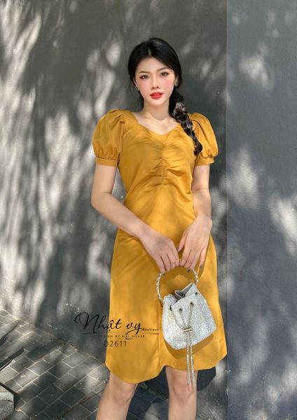  Đầm nhún ngực cổ vuông cách điệu tay phồng - D2611 