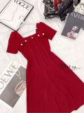  Đầm cổ vuông dáng dài viền chỉ nổi - D2615 